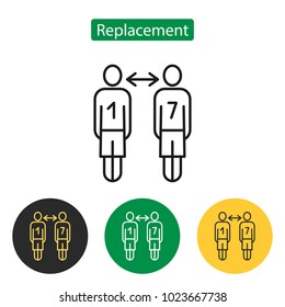 Soccer replace icon. The replacement of a player on the field sign. Sport accessories collection for info graphics, websites and print media. Vector illustration in line style. Editable stroke.