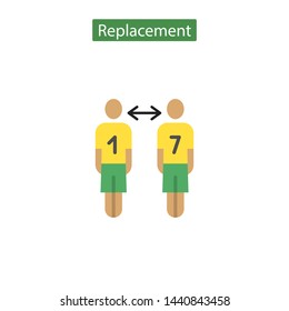 Soccer replace icon. The replacement of a player on the field sign. Sport accessories collection for info graphics, websites and print media. Vector illustration in flat style.