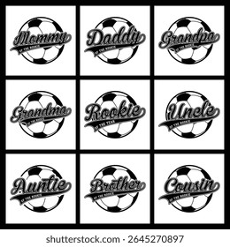 Soccer Rookie Family T Shirt Design Collection in Black and White