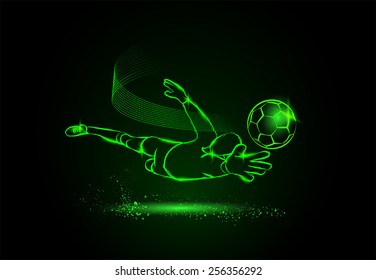 Soccer Save From The Goalkeeper. Neon Style