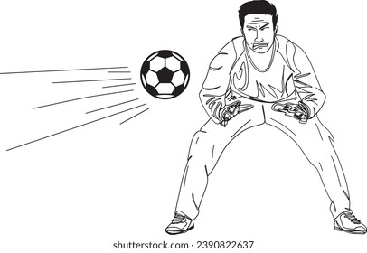 Soccer Saver: Silhouette of Goalkeeper Making a Stop, Defending the Goal: Line Art Illustration of Goalkeeper, Game-Winning Save: Soccer Goalkeeper Vector Art