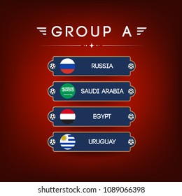 Soccer schedule table template with flags, vector illustration