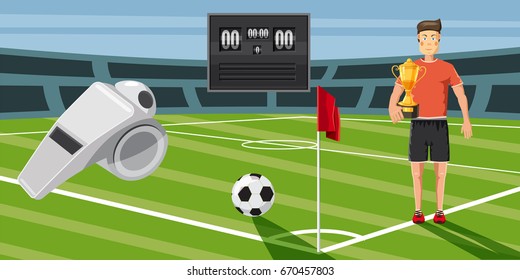 Soccer score horizontal concept. Cartoon illustration of soccer score banner horizontal vector for web