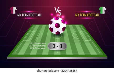 Soccer scoreboard background big match team template design. Sports vs match day for banner, poster, web. vector illustration