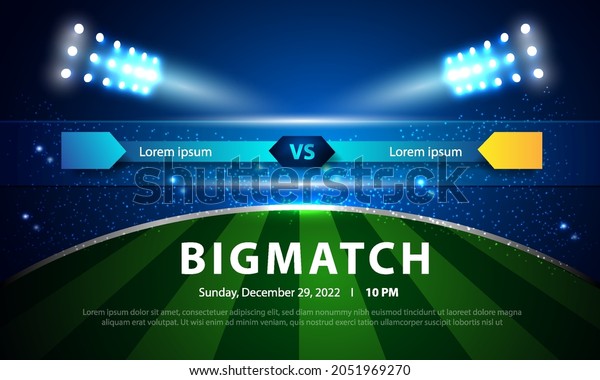Soccer scoreboard background big match team\
template design. Sports vs match day for banner, poster, web.\
vector illustration