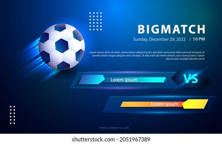Soccer scoreboard background match team template design. Sports vs match day for banner, poster, web. vector illustration