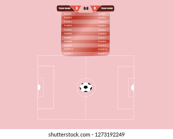 Soccer Scoreboard Chart in red colors. Digital background vector illustration.  Footall score.Versus screen