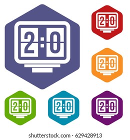 Soccer scoreboard icons set hexagon isolated vector illustration