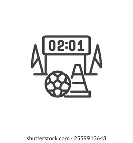 Soccer scoreboard line icon. linear style sign for mobile concept and web design. Football match score and goal statistic table outline vector icon. Symbol, logo illustration. Vector graphics