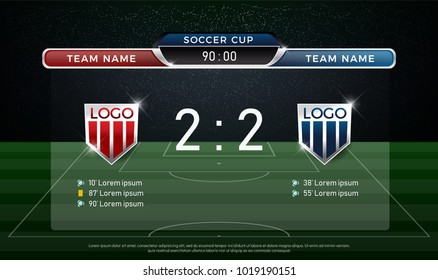 soccer scoreboard team A vs team B strategy broadcast graphic template, football score for web, poster, banner. vector illustration