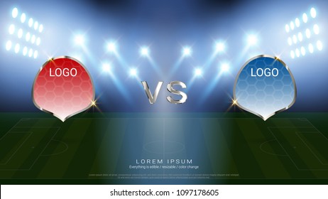 Soccer scoreboard team A vs team B broadcast graphic template with flag and stadium background, For your presentation of the match results of football tournament (EPS10 vectorfile, fully editable)