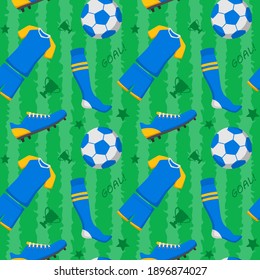 Soccer Seamless Pattern with Jersey Shirt, Socks, Ball, and Football Boot. You can use this design to create poster, tshirt, pillow, tote bag, pouch, phone case, etc.