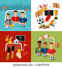 Soccer set, football team, signs and symbols of professional soccer elements 