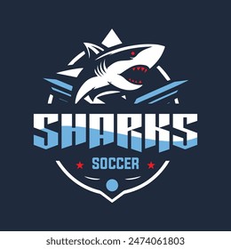 Soccer Sharks Football Badge Logo Design Templates | Sport Team Identity Vector Illustrations isolated on black Background