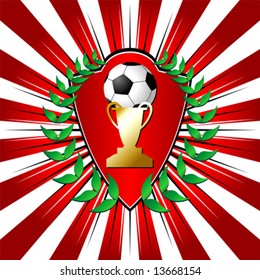 Soccer shield theme with laurel over striped background