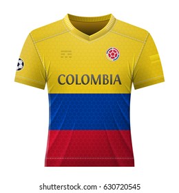 Soccer shirt in colors of colombian flag. National jersey for football team of Colombia. Vector illustration