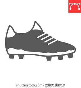 Soccer shoe glyph icon, sport and footwear, football shoe vector icon, vector graphics, editable stroke solid sign, eps 10.