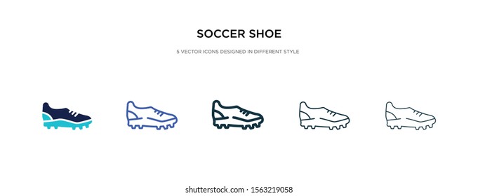 soccer shoe icon in different style vector illustration. two colored and black soccer shoe vector icons designed in filled, outline, line and stroke style can be used for web, mobile, ui