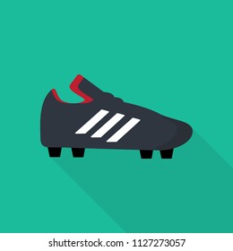 soccer shoe icon in flat style with long shadow, isolated vector illustration on green transparent background. boots icon vector. Football shoe. football boots.