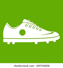 Soccer shoe icon white isolated on green background. Vector illustration