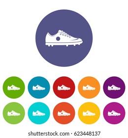 Soccer shoe icons set in circle isolated flat vector illustration