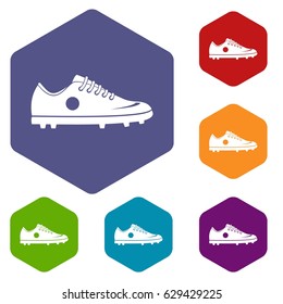 Soccer shoe icons set hexagon isolated vector illustration