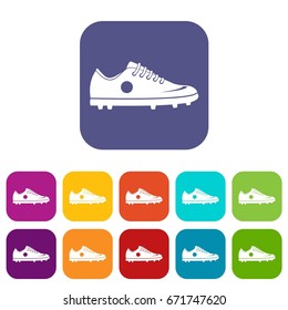 Soccer shoe icons set vector illustration in flat style In colors red, blue, green and other