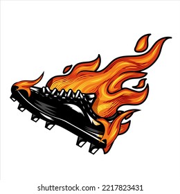 soccer shoe on fire Vector illustration. 