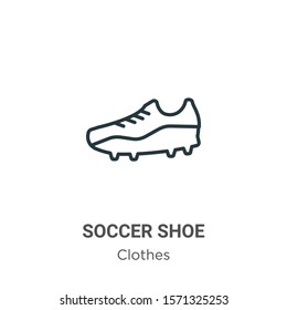 Soccer shoe outline vector icon. Thin line black soccer shoe icon, flat vector simple element illustration from editable clothes concept isolated on white background
