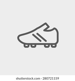Soccer shoes icon thin line for web and mobile, modern minimalistic flat design. Vector dark grey icon on light grey background.
