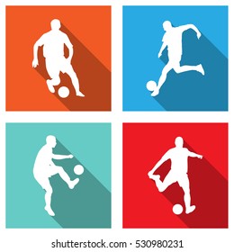 soccer silhouettes on flat icons for web or mobile applications - vector