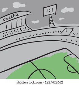 Soccer sketch vector drawing with field and tribunes