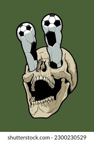 Soccer skull. Skull with football balls popping out. Football fan.