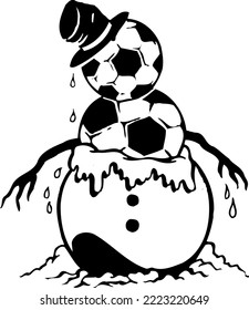 Soccer Snowman Melting Vector Cartoon