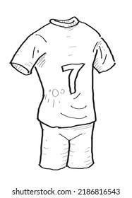 Soccer sport (association football kit, strip or uniform), which is hand drawn (doodle style) vector drawing.