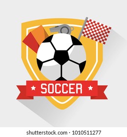 soccer sport ball cards whistle and flag