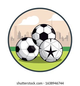 soccer sport balloons scene icons vector illustration design