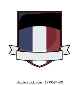 soccer sport emblem with ribbon and flag