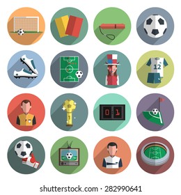 Soccer sport flat round icons set with corner ball and scoreboard abstract shadow isolated vector isolated illustration