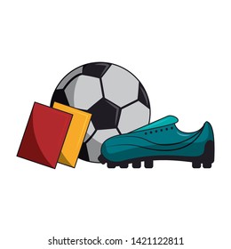 Soccer sport game ball boot and referee cards isolated vector illustration graphic design