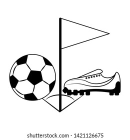 Soccer sport game ball boot and red flag isolated vector illustration graphic design
