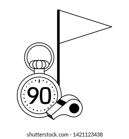 Soccer sport game timer red flag and whistle isolated vector illustration graphic design