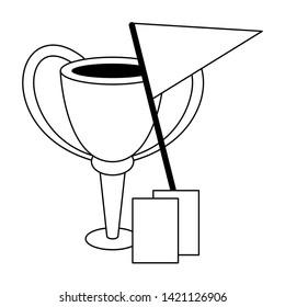 Soccer sport game trophy cup referee cards and red flag isolated vector illustration graphic design