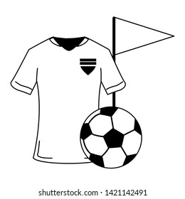 Soccer sport game tshirt ball and red corner flag isolated vector illustration graphic design