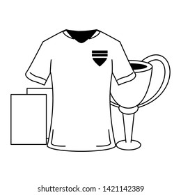 Soccer sport game tshirt referee cards and trophy cup isolated vector illustration graphic design