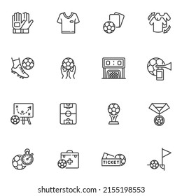 Soccer sport line icons set, football game outline vector symbol collection, linear style pictogram pack. Signs, logo illustration. Set includes icons as goalkeeper gloves, champion cup, corner kick