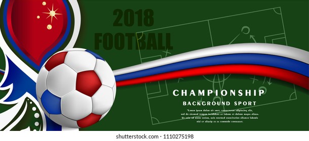 soccer sport on green background with Russia flag wave, Abstract Background of Soccer sport design, Football world cup competition pattern, shapes, lines pattern, soccer ball, goal tournament