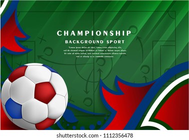 Soccer sport on tactics background with wave color blue and red, Football world cup competition pattern, shapes, lines pattern, soccer ball, goal tournament