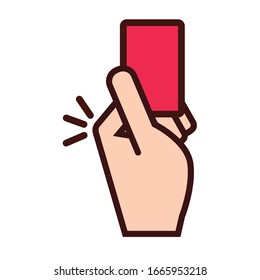 soccer sport referee hand with red card line and fill icon vector illustration design