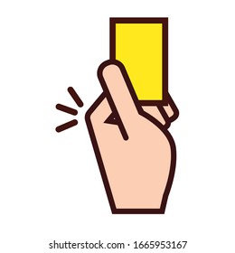 mano árbitro deportivo de fútbol con línea de tarjeta amarilla y relleno icono ilustración vectorial diseño